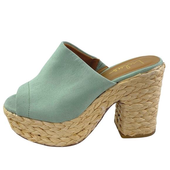 Lulus Ervyn Women's Mint Green Suede Raffia Platform Slip On Slide Sandals Sz 8 - Picture 1 of 5